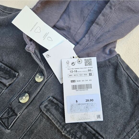 Zara Hooded Denim Overshirt with Long Sleeves Size 12-18 Months - Picture 6 of 11